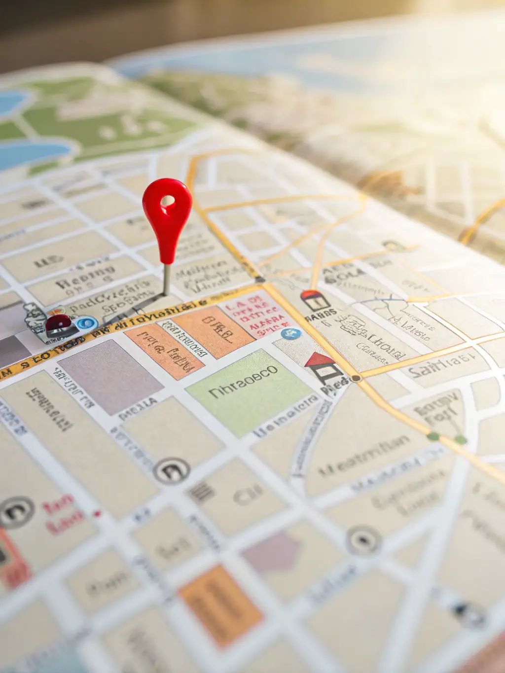 A map of a local town with pins highlighting various small businesses, emphasizing SiteCraft's focus on supporting the local community.