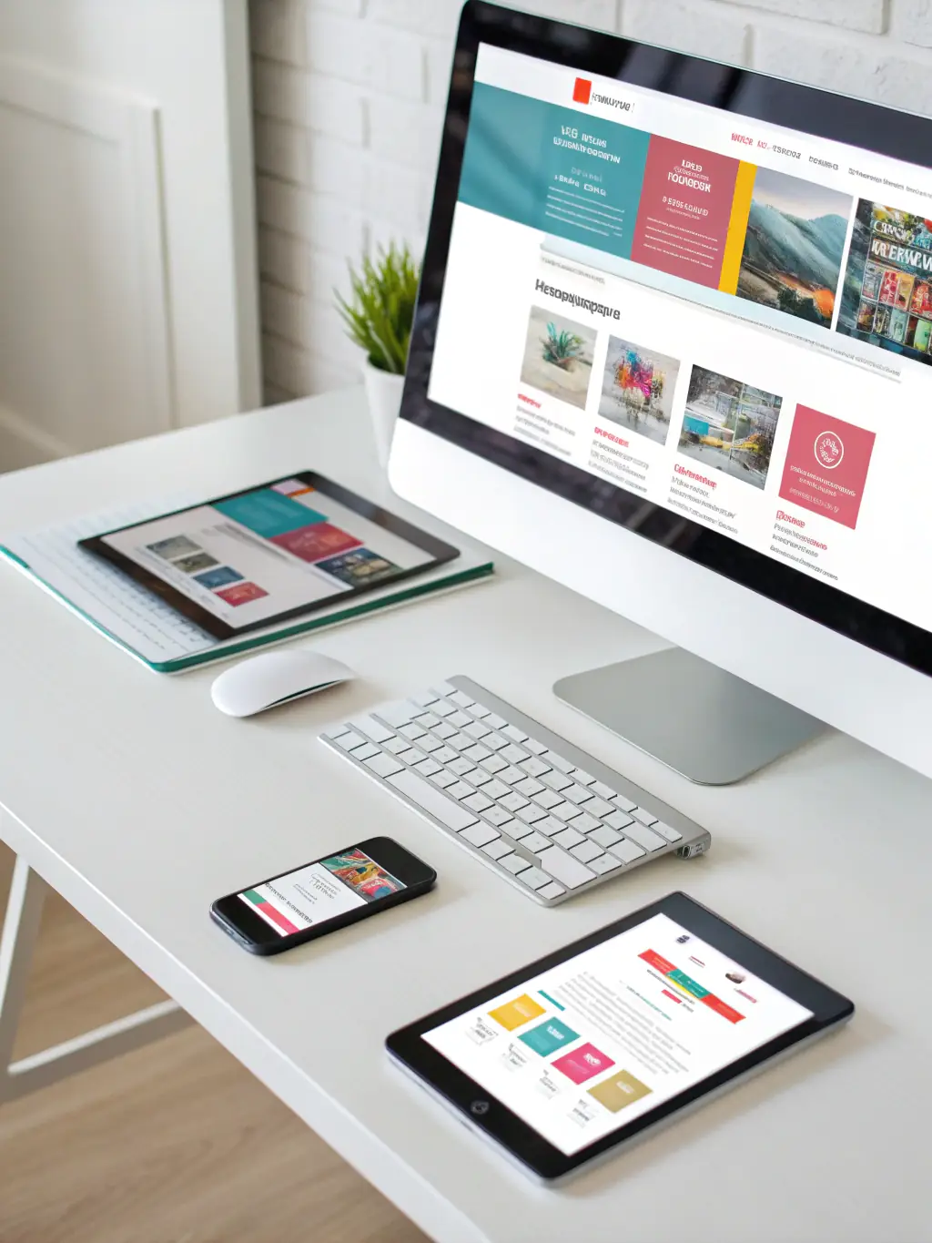 A high-quality photo of a responsive website design displayed on various devices (desktop, tablet, mobile), showcasing its adaptability and user-friendliness.